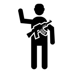 Terrorist concept, Man waving hand with Rifle on white background, Militant Vector Icon Design