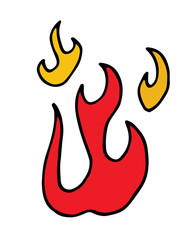 Hand drawn doodle fire, flame. Simple thick black line. Best for design of nature and children s coloring book. camping and hiking concept