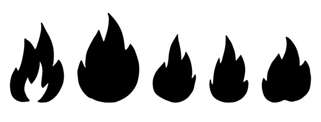 Obraz na płótnie Canvas Set of silhouette of Hand drawn doodle fire, flame.