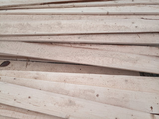 Boards with sawmill. Building material from wood, boards for construction.