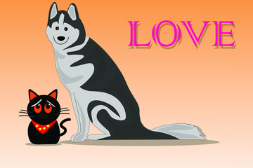 Cartoon design with cat and dog on pastel color