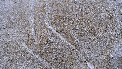 Frosty sand on the river bank