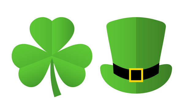 St Patrick's day symbols, clover and leprechaun hat