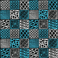 Squares with different patterns inside. Tiles with illustrations.