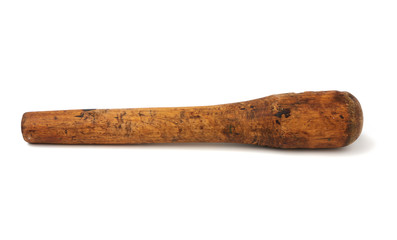 very old wooden mortar pestle isolated on a white background