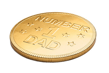 Father's day gold number one dad medal.