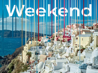 Weekend. Art vision of travel concept - lines design on beautiful nature scenery for vacation....