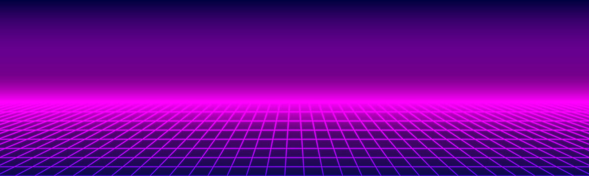 Retro 1980s Synthwave Glowing Neon Lights Plane