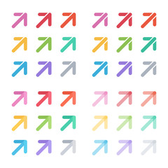 Color arrows set. Forward pointer collection. Right and up direction arrow, orientation pictogram isolated symbol on white background. Vector illustration.