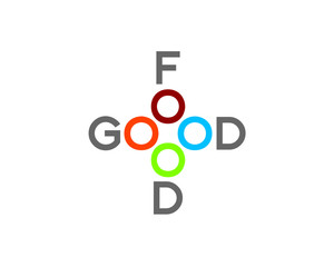 good food wordmark logo with 4 colorful circle as health cross symbol