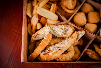 A part box assorted snacks deep-fried beer