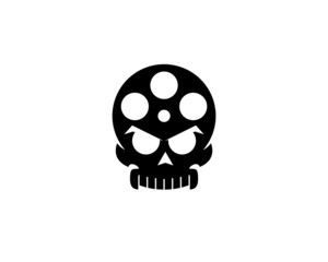 movie slide reel  with big eyes as an alien skull head showing horror movie logo