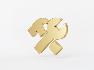 Golden metal 3d icon object isolated in white background. 3d rendering - illustration.