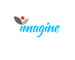 imagine wordmark with symbolic human leaves as dot on letter i 