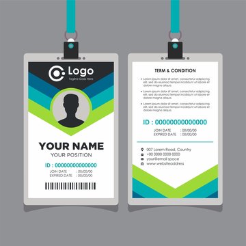 Abstract Geometric Blue and Green Id Card Design, Professional Identity Card Template Vector for Employee and Others