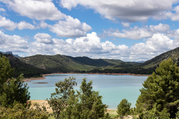 Landscape with trees and blue sky in Valderrobres, Spain