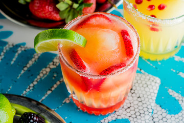 Frozen tropical cocktails. Traditional classic Hawaiian or tiki bar tropical drinks. Drinks w/ ...