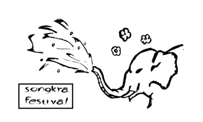 Elephant spraying water Songkran Thailand.