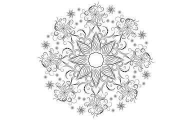 Circle pattern petal flower of mandala with black and white,Vector floral mandala relaxation patterns unique design with white background,Hand drawn pattern,concept meditation and relax