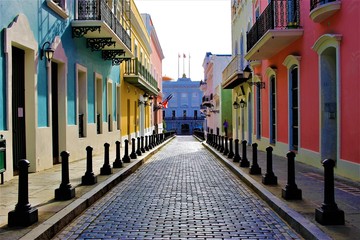 Colorful Colonial Street Leading to La Fortaleza in San Juan, Puerto Rico