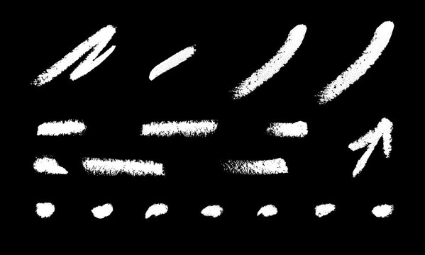 Chalk line set, hand painting textures. White brush strokes isolated on the white background. Wedding romantic scrapbooking elements. Artistic shapes. Valentine day decor, blackboard design template