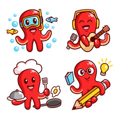 collection of Octopus cartoon character in various activities 