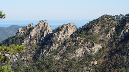 Autumn mountains and rocks in Seoraksan National Park in Sokcho in South Korea.