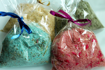 Sea salt with natural herbs and flavors in bags. 
