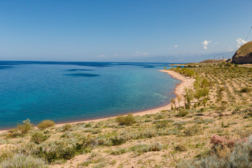 Fototapeta na wymiar Lake Issyk-kul, Kyrgyzstan, south shore of the lake