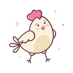 Cute rooster. Kawaii cartoon character isolated on a white background. Vector illustration.