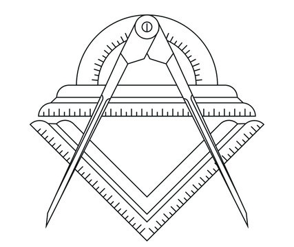 Simple masonic square, compass. Geometry Symbols. 