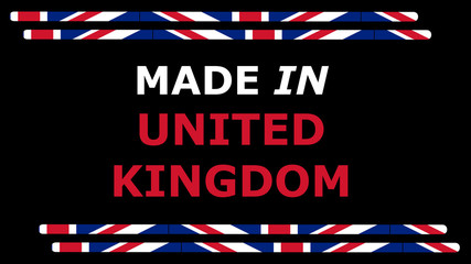 Illustration with slogan text "Made in United Kingdom" with frame on minimal background. Colored model in 8K size usable for web, digital graphics, printing, objects and artistic decorations.
