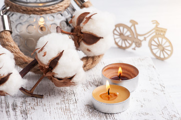 Aroma candles on shabby chic