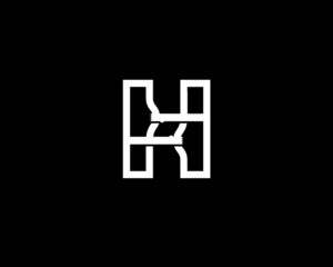 monogram anagram lettermark logo of letter H represent 2 hands pulling pushing each other