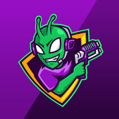 Alien with laser gun e-sport mascot logo design