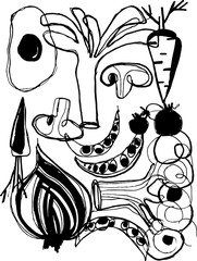 Vegetable hand drawn vector illustration farm market poster organic products sketch food menu onion green carrot