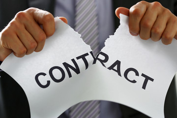White collar worker in suit and tie tear contract closeup. Get jobless, arm form rip, job loss,...