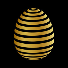 Easter hand drawn decorative ornate golden egg isolated on black background. 3d vector element. Golden cartoon egg sign. Greeting card design, easter stickers, wrapping paper, pattern elements.