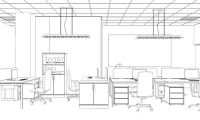 office contour visualization, 3D illustration, sketch, outline
