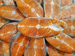 Fresh trout chopped fish steaks