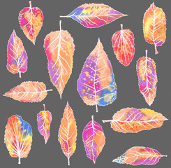 Watercolor leaves seamless pattern. Abstract style leaves seamless pattern. Endless motif for textile decoration and design.