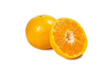 Ripe half of orange citrus fruit isolated on white background clipping path.