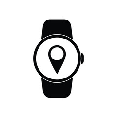 smart watch icon with  map point sign black vector icon 