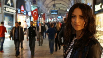 Portrait of the beautiful woman in Istanbul market in Turkey.