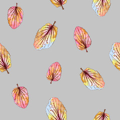 Watercolor leaves seamless pattern. Abstract style leaves seamless pattern. Endless motif for textile decoration and design.