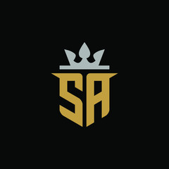 Initial Letter SA with Shield King Logo Design - obrazy, fototapety, plakaty