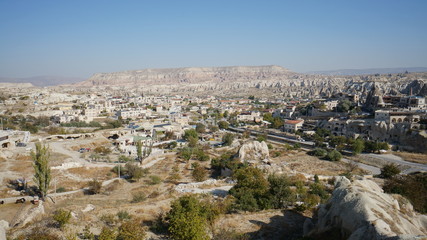 Obraz premium Landscape with Goreme. It's a small town with tourist center in Cappadocia in Turkey.
