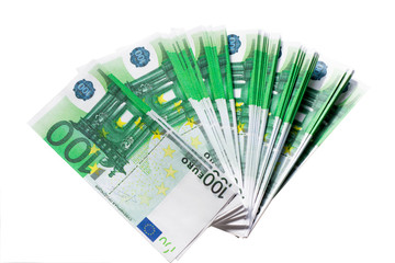 Euro banknote isolated on a white background with a face value of 100
