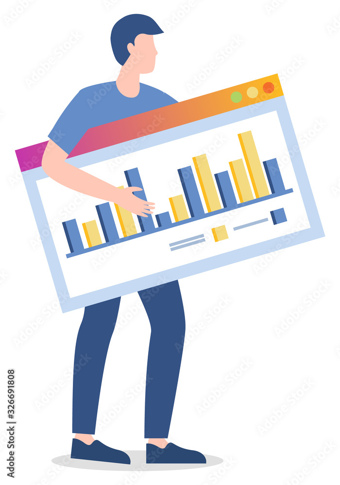 Poster worker holding board with information in structural form. visualized data for analysis. report stati