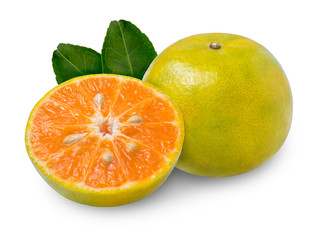 Fresh orange tangerine isolated on a white background, Mandarin orange with green leaf isolated on white background,clipping path.